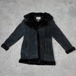 VTG Blue Asphalt Women's Size M Black Penny Lane Nubuck Genuine Leather Coat